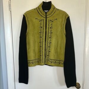 Coldwater Creek Women's Faux Suede Green Embroidered‎ Knit Western Jacket Sz L